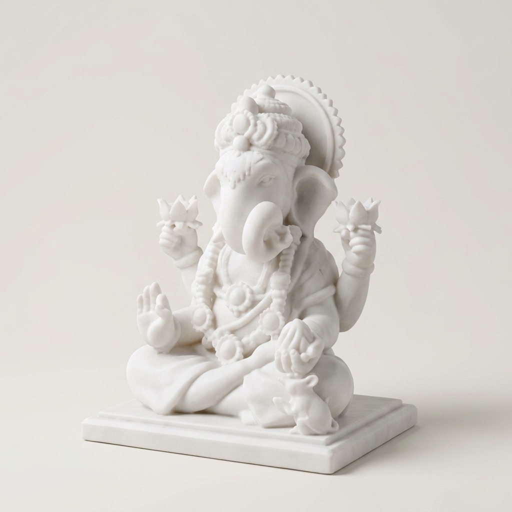 Dagdusheth Ganpati Bappa Idol (5-Inch White Marble Finish)