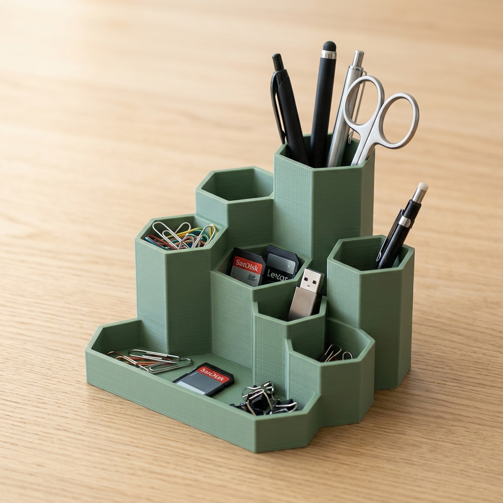 Pen Stand - Multi-Tier Organizer (Desk Tidy with SD Slots)
