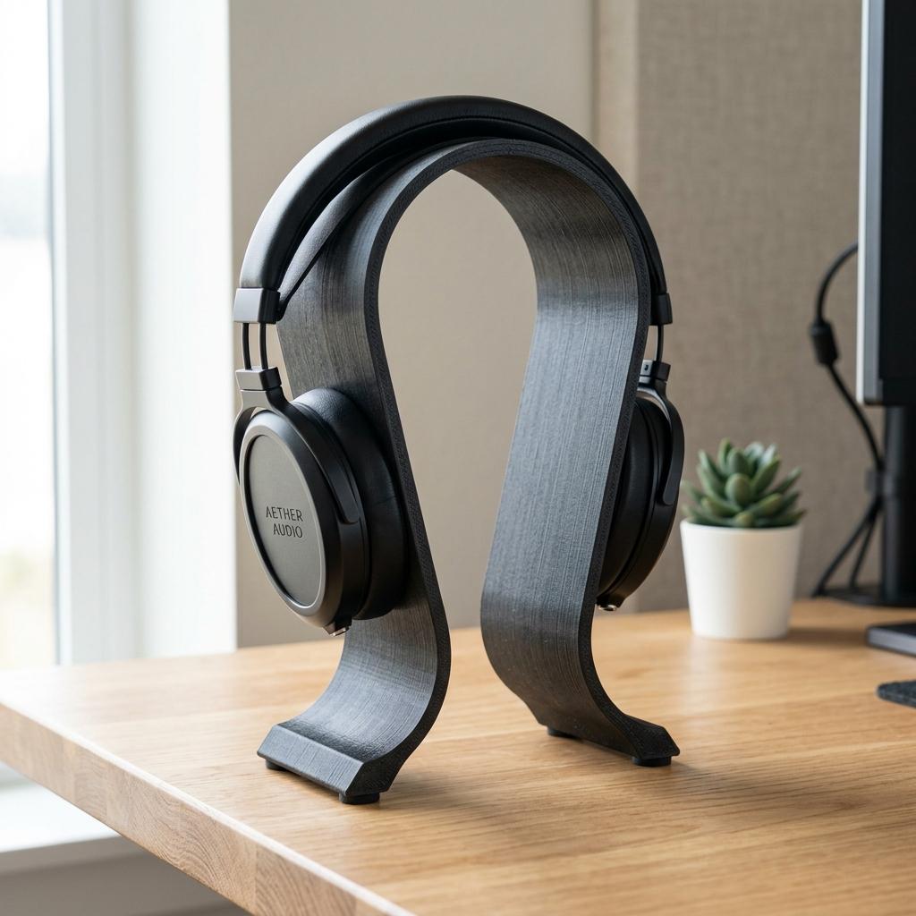 Headphone Stand (Minimalist Curved Arch in Carbon Fiber PLA)