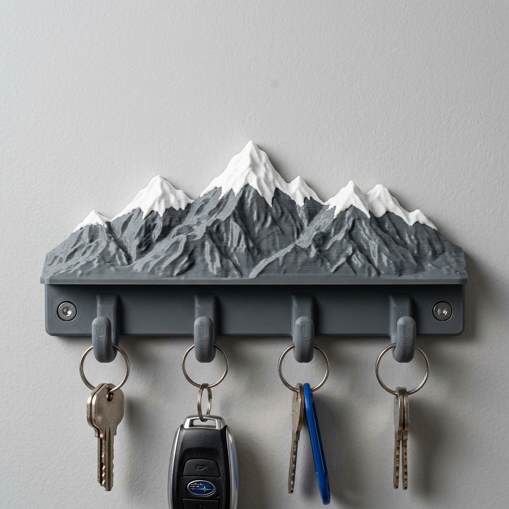 Key Holder - Mountain Design (Wall-Mounted 4 Hooks)